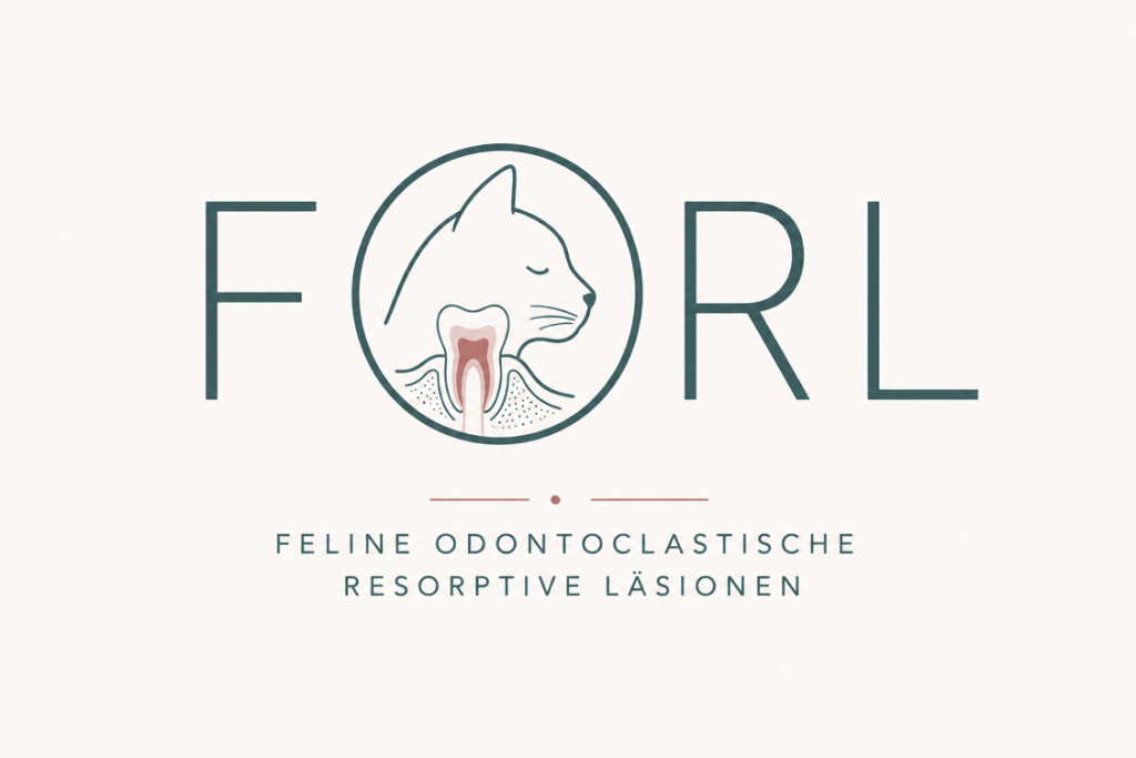 Illustration eines Katzenzahns mit der Abkürzung FORL für feline odontoklastische resorptive Läsionen.