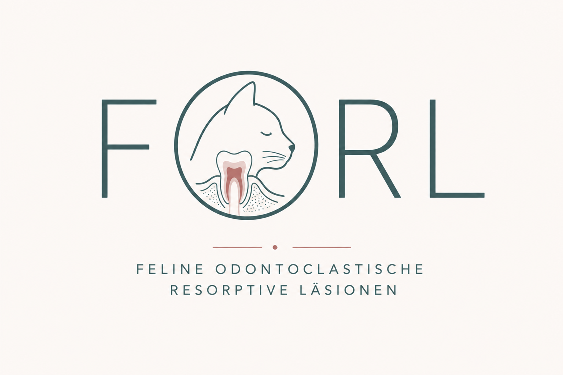 Illustration eines Katzenzahns mit der Abkürzung FORL für feline odontoklastische resorptive Läsionen.